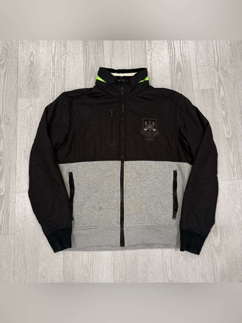 Polo Ralph Lauren Black & Grey Hybrid Full-Zip Jacket Size M